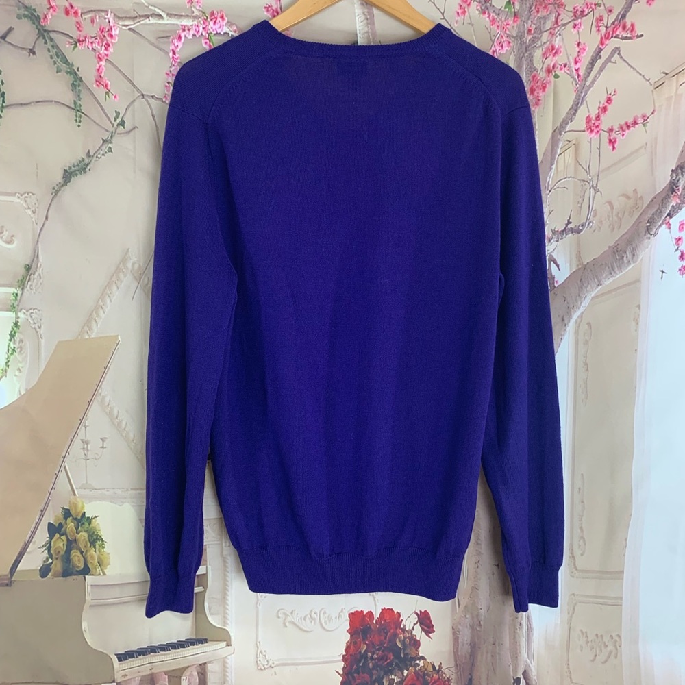 J Crew Men’s V Neck Purple Wool Sweat… - Picture 4 of 7